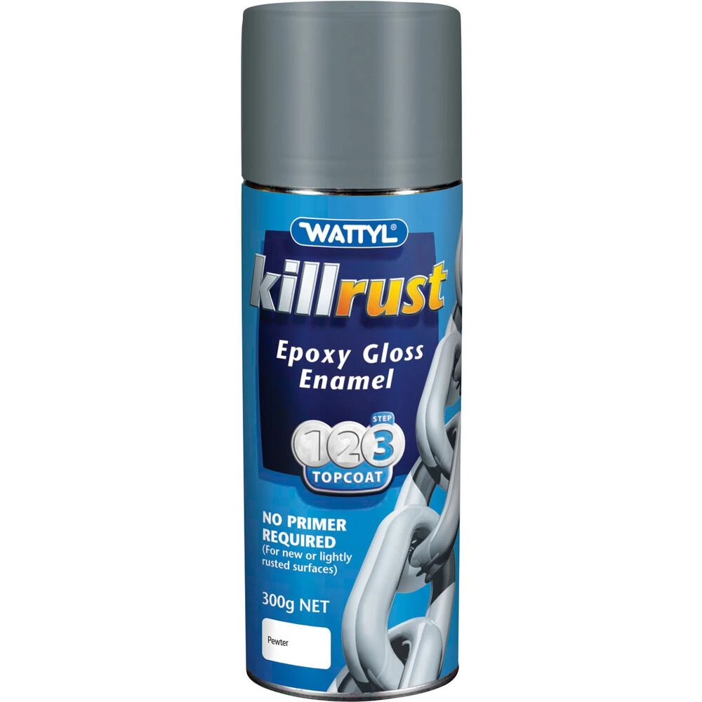 Wattyl Killrust Epoxy Gloss Enamel Aerosol Paint, Pewter - 300g 3 Wattyl Killrust Epoxy Gloss Enamel Aerosol Paint, Pewter - 300g