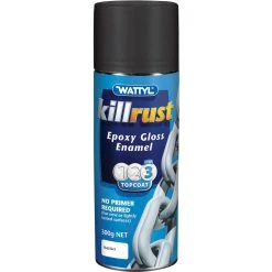 Wattyl Killrust Epoxy Gloss Enamel Aerosol Paint, Matt Black - 300g