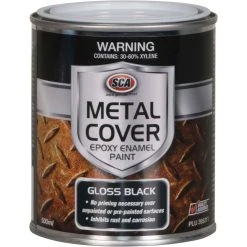 SCA Metal Cover Enamel Rust Paint, Gloss Black - 500mL