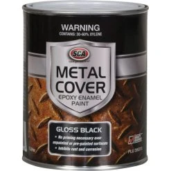 SCA Metal Cover Enamel Rust Paint Gloss Black - 1 Litre