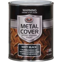 SCA Metal Cover Enamel Rust Paint Matt Black - 1 Litre