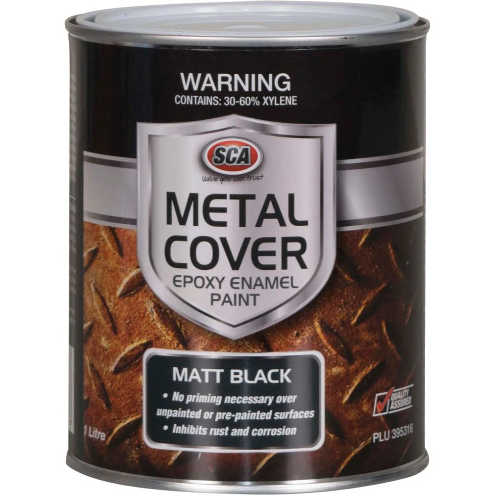 SCA Metal Cover Enamel Rust Paint Matt Black - 1 Litre 3 SCA Metal Cover Enamel Rust Paint Matt Black - 1 Litre
